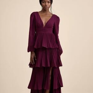 Lulu's Elegant Burgundy Long Sleeve Dress